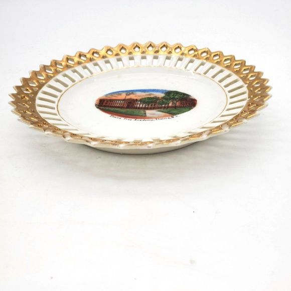 Vtg Elmira Free Academy Souvenir Plate Porcelain NY Lace Edge Reticulated German - Picture 3 of 6